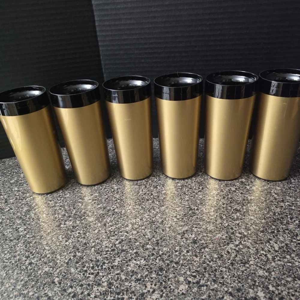 Vintage MCM NFC Gold Black Wildlife Insulated Tumblers Set‎ of 6 Made in USA